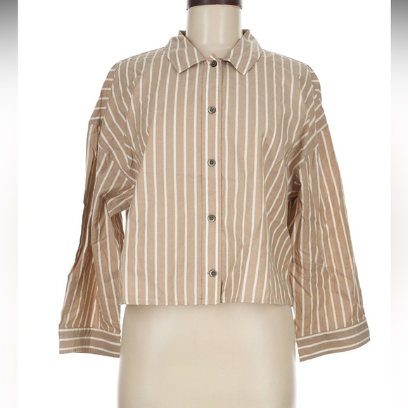 Everlane Woven Cotton Striped PJ Stripe Top Brown/White S NWT - Picture 4 of 10